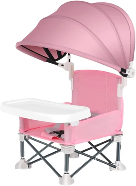 Silla alta para bebés, asiento plegable con reposabrazos, silla portátil para niños con bandeja extraíble y parabrisas, 38 x 31