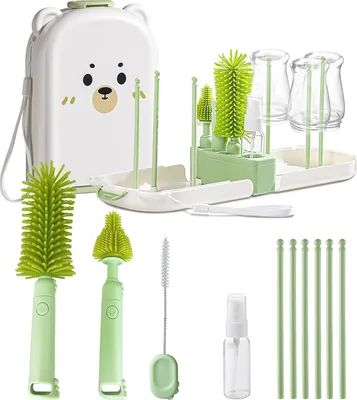 Travel Bottle Cleaner Kit with Storage Case - 7-in-1 Compact Baby Bottle Brush, Best Deal