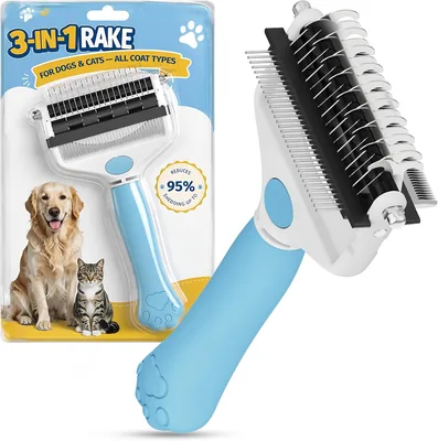 Spazzola per Cani e Gatti Zivacate 3-in-1 | Setole Doppie con 17+9 Denti, Manico Ergonomico in Acciaio Inossidabile, Rimuove il Pelame Morto - Best Deal