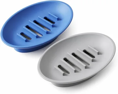 Silicone Soap Dish 2 Pack Grey Drainage Bar Tray