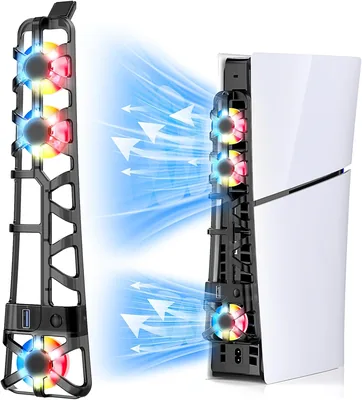 ZORBES® RGB कूलिंग फैन PS5 Slim डिजिटल/डिस्क के लिए, तापमान के अनुसार समायोज्य स्पीड, ऑटो पॉवर ऑन/ऑफ, लो-नोइस