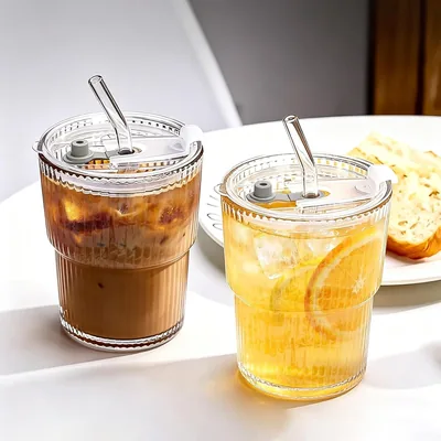 NXPZ 2 St 400ml Flutade Glasmålar med Skruvar och Strohlar, Isföres/Smoothie Glas, Lufttäkt och Vattenfast