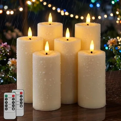 Dehobo Candele Led con Effetto Fiamma Oscillante, IP65, Timer e Telecomando (6 Pezzi, 13.5/15/18cm x 5.5cm)