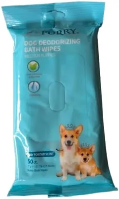 PURRY Dog Deodorising Bath Wipes, Mild for Puppies, Baby Powder Scent, 50 Count Best Deal