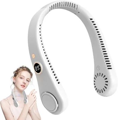Halsventilator Handsfrei Telefonieren Kühlung mit Anzeige, 5 Geschwindigkeiten Halskühlgerät für Zuhause, Büro, Reisen, Innen und Außen, USB-Antrieb