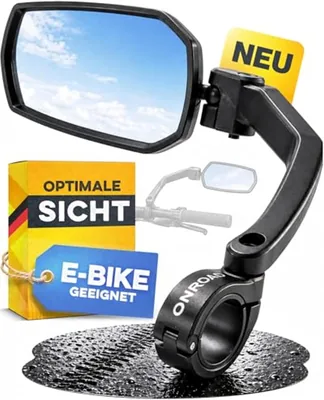 Vision Max Fahrradspiegel für E-Bikes Links mit Extra Large Weitwinkel für Maximale Sicherheit - Rückansicht Fahrrad 360° Verstellbar