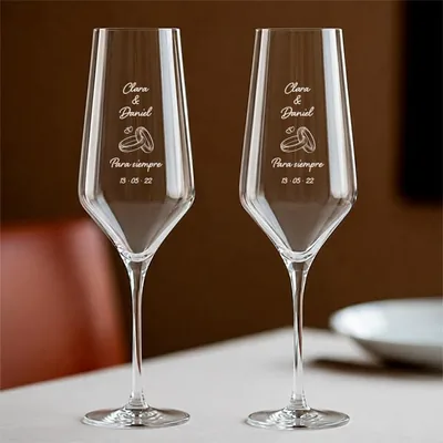 Copas de champán transparentes personalizadas con anillos, vasos elegantes para bodas, aniversario y parejas