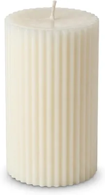 Handmade Wax Pillar Candle, Ivory, Ribbed Style, Cotton Wick, 8.5cm x 5cm, Home Decor, Wedding Gift Best Deal