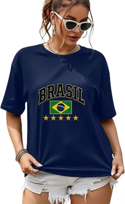 Camiseta Oversized Feminina Estampa Bandeira Brasil Copa Hexa - Blusa de Futebol Confortável e Moderna