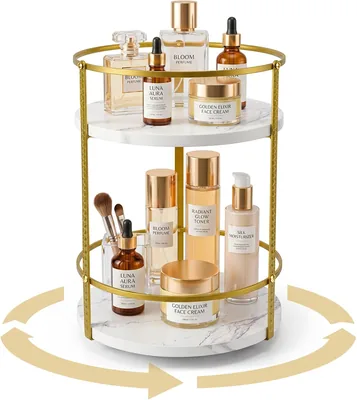 OHOBOX Rotating Makeup Organizer, 2-Tier Bathroom Counter