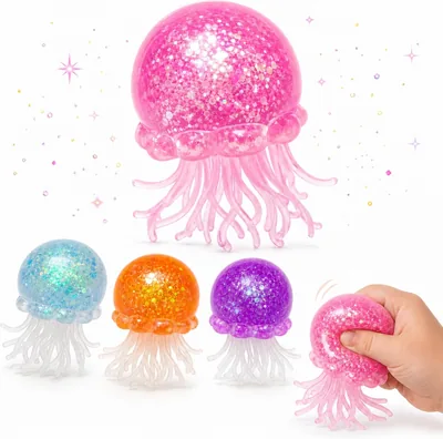AR Trading Glitter Jellyfish Squishy Fidget Toy - Stress Relief For Kids & Adults
