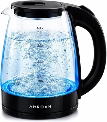 2L Electric Glass Tea Kettle - Fast Boil, Blue LED, Cordless, Stainless Steel & Borosilicate