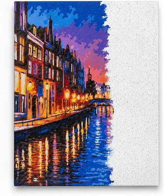 40x50cm Paint by Numbers Kit: Amsterdam Cityscape Night View DIY Art Canvas