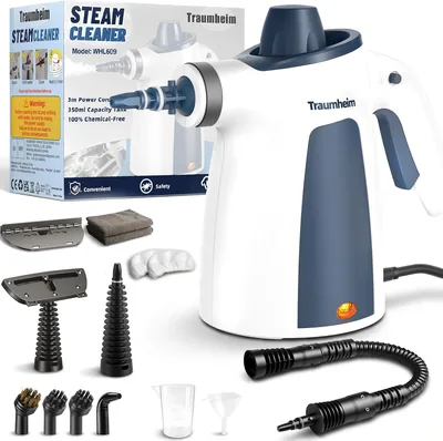 Traumheim Dampfreiniger Handdampfreiniger für zu Hause, vielseitig mit 14 Zubehörteilen, 3 Bar Dampfdruck 350 ml, 120