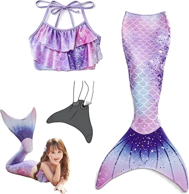 AM ANNA Girls Mermaid Costume Set with Monofin & Flippers