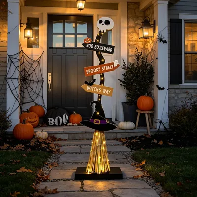 Halloween Lighted Wooden Witch's Broom Decor