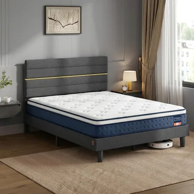 VASAGLE Doppelbettmatte mit Bettrahmen 160 x 200 x 20 cm Gel-Memory-Foam Medium-Fest 7-Zonen-Unterstützung Polsterter Kopfteil Best Deal