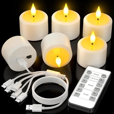 SoulBay LED Teelichter Aufladbar mit Timer & Fernbedienung, 6er Set | Elektrische Kerzen Wiederaufladbar