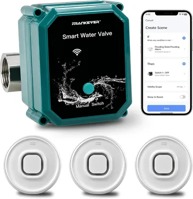 Water Leak Detector with Smart Valve, 100dB Alarm & Real-Time Alerts