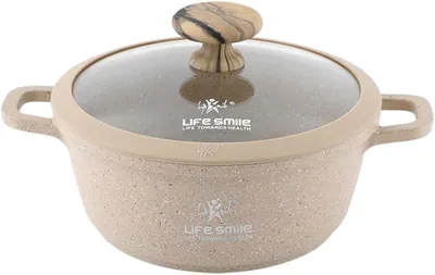 LIFE SMILE Cooking Pot - PFOA-Free, Non-Stick Soup Pot with Glass Lid