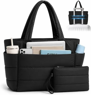 ZGMSDSCZ Bolsos Tote Mujer, 20L Bolsas Acolchada Grande con Cierre, 2PCS Bolso Tote Impermeable con Monedero, Bolso de Mano S