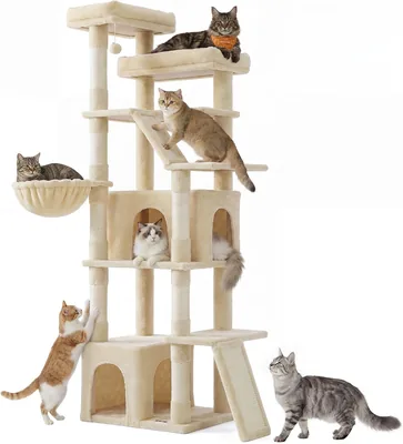 Feandrea Großes Katzenkratzbrett 184,5 cm Hoch 7 Kratzposten 2 Höhlen | CLAWFY-Kollektion PCT014Y101 Katzenkratzbrett