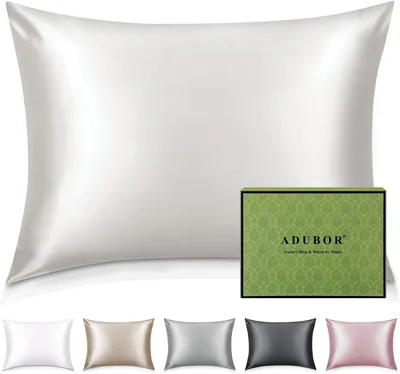 Fundas de almohada Adubor de seda de mulberry 100%, blanco marfil, 90x40 cm | 22 Momme, 900 hilos, cierre oculto, para cabello y piel