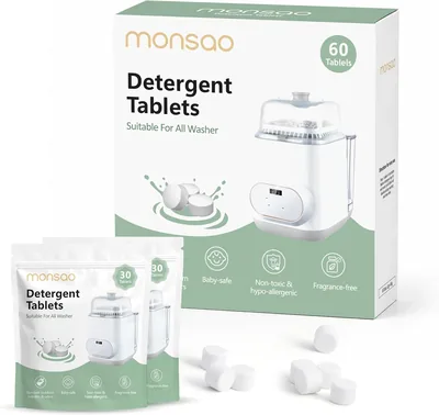 MONSAO Bottle Washer Tablets, 60 Count — Safe & Residue-Free. Compatible with Major Brands