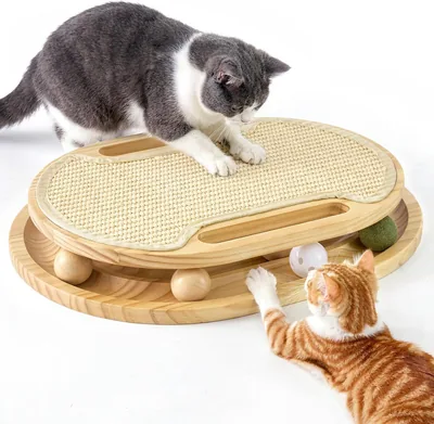 ゾミア猫おもちゃボール、単体プレイ、爪研ぎ、ヘンプ付属、木製ロータリータワーにベル付き、大人の猫と子猫用