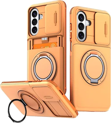 YANJIEER Case för Samsung Galaxy S26 FE, Shockproof Militärstyl Cas med Kartplats, 360° Ringhållare Ständer, Slidande Kamera
