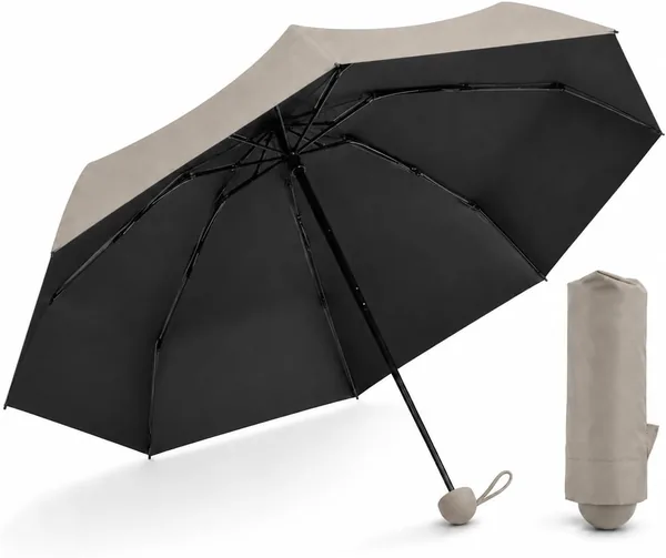 Umbrella Compacta H HANSEL, 8 Varillas, Resistente al Viento y al Agua, UPF 50+, Negro - 50% Descuento