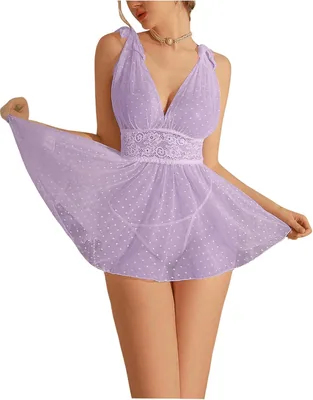 Sthxyfaith Women's Lingerie Polka Dots Mesh Chemise Set Best Deal