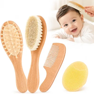 4PCS Cepillo para Bebe, Peine Recién Nacido, Cepillo para Masajear el Cuero Cabelludo y Peinar el Cabello