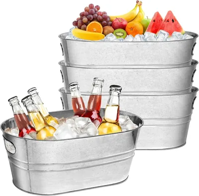 4 Pack Galvanised Tub 3 Gallon with Handles