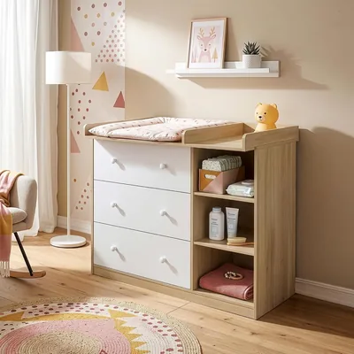 Beldinupp Wickeltisch mit 3 Schubladen und 3 Regalen, 93 x 110 x 55 cm Kommode mit Entfernbarem Wickelunterlage - Best Deal