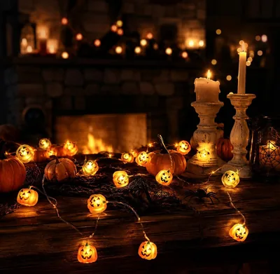 Lumière de Halloween Fairy, 2 m 20 LED Pomme de Terre Battey Opérée pour Décoration d'Automne Halloween Cheminée
