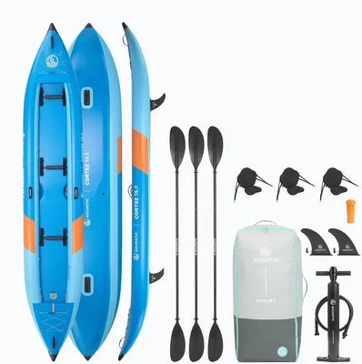 AQUASTIC Nadmuchiwany kajak Cortez 15'7 dla 3 osób - 475 cm hybrydowy kajak z dnem DropStitch, wiosłowaniem, siedzeniem i pom - Best Deal