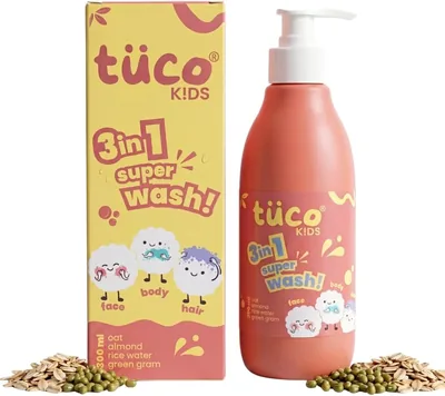 Tuco Kids 3-in-1 हेड टू टू वॉश बच्चों के लिए, 300ml | शैंपू, बॉडी वॉश और फेस वॉश | ओट्स एक्सट्रैक्ट, राइस वॉटर, अल्मंड ऑयल और ग्रेन्यूला