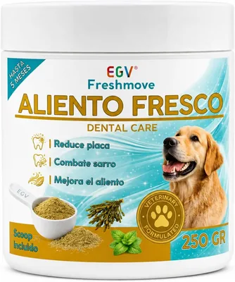 Powder Dental FreshMove EGV para Perros 250g | Elimina Mal Aliento, Reduce Sarro y Placa | Higiene Bucal Sin Cepillado