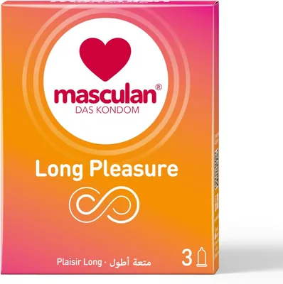 كوندومز ماستيكان® طويلة المدى - لاتكس طبيعي مع جل بنزوكايين للاداء المطول، 53 مم عرض قياسي (3 قطع)