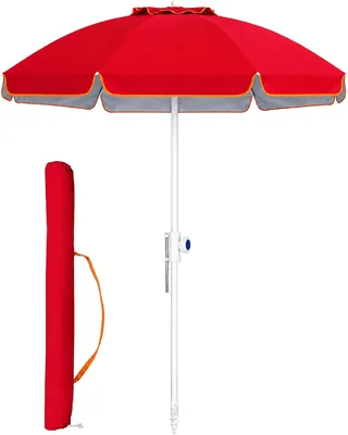 IlGruppone Maxi Beach Parasol 220 cm con Protezione UV, Pola a Vite e Regolazione dell'Angolo, Ombrello da Spiaggia Anti-Vento con Iniezione d'Aria