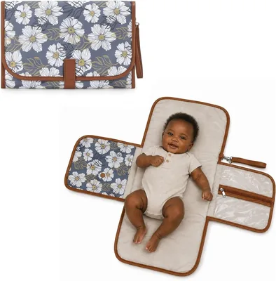 Portable Diaper Changing Pad - Waterproof Nappy Mat with Wipes Pocket