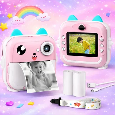 Câmera Digital Instantânea para Crianças com Impressão Térmica - Rosa