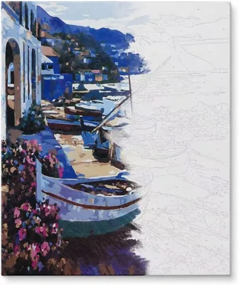 Paint by Numbers Kit for Beginners - Coastal Boat, DIY Art