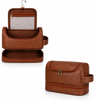 Necessaire Masculina Grande com Gancho, Compartimentos Organizadores e Couro Sintético Premium