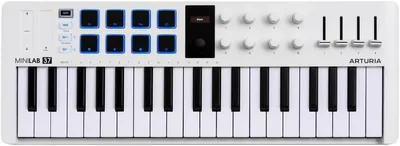 Arturia MiniLab 37 Slim-Key USB-C MIDI कंट्रोलर, 5 साल वारंटी के साथ 8 रंगीन RGB पैड, इनबिल्ट अप्रेजिएटर, चॉर्ड मोड - 58% ऑफ