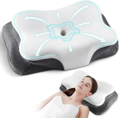 LOFTER Nackenkissen, Memory-Foam-Kissen mit Halsstütze für Seit-, Rücken- und Bauchschläfer - Mit Entfernbarem Bezug