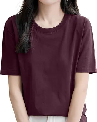 Luxiwear 女性用 短袖Tシャツ コットン100% クルーネック 上着 スリムフィット 柔らかく 通気性良好