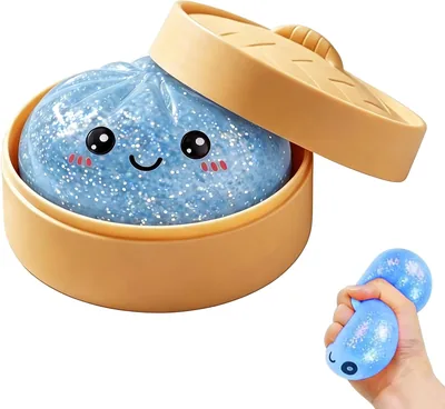 Glitzer-Squishy Dumpling Anti-Stress Spielzeug | Weiches Fidget-Spielzeug mit Steamer-Box für Kinder und Erwachsene, Sensorisches Kneten