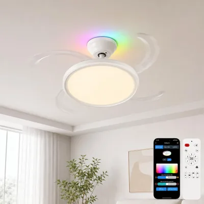 Deckenventilator mit Beleuchtung, 50 cm Durchmesser, 105 cm Spannweite, RGB-Backlicht, 3000K - Best Deal